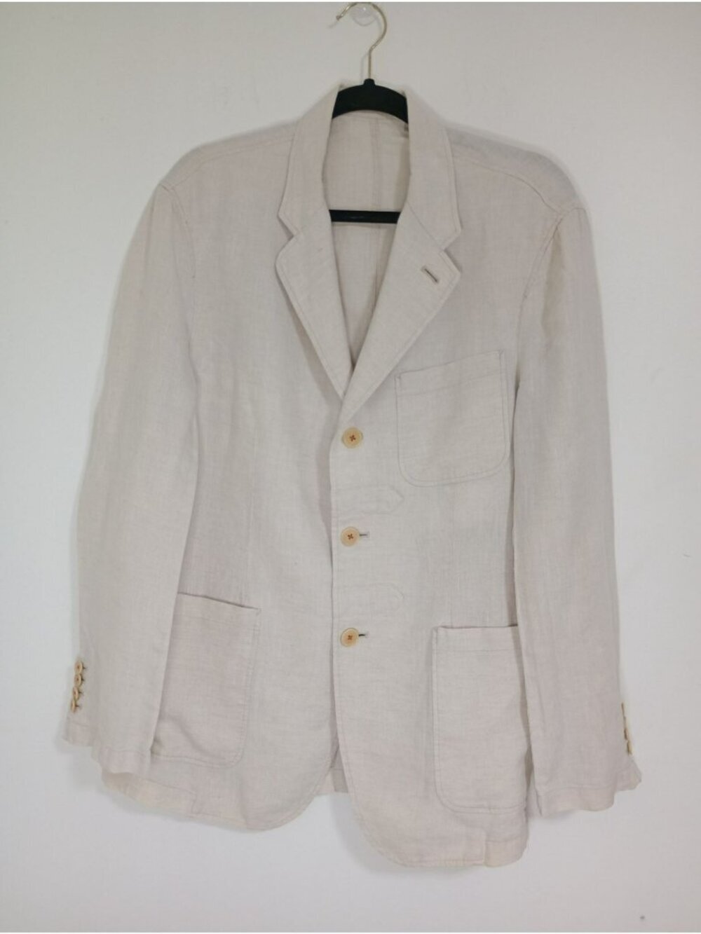 Zara Nature Beige Linen Blazer Mens Size 40 3-Button Notch Lapel Lightweight